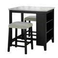 3-Piece Dining Set with Storage Shelves and 2 Stools in Black, Ivory, and White