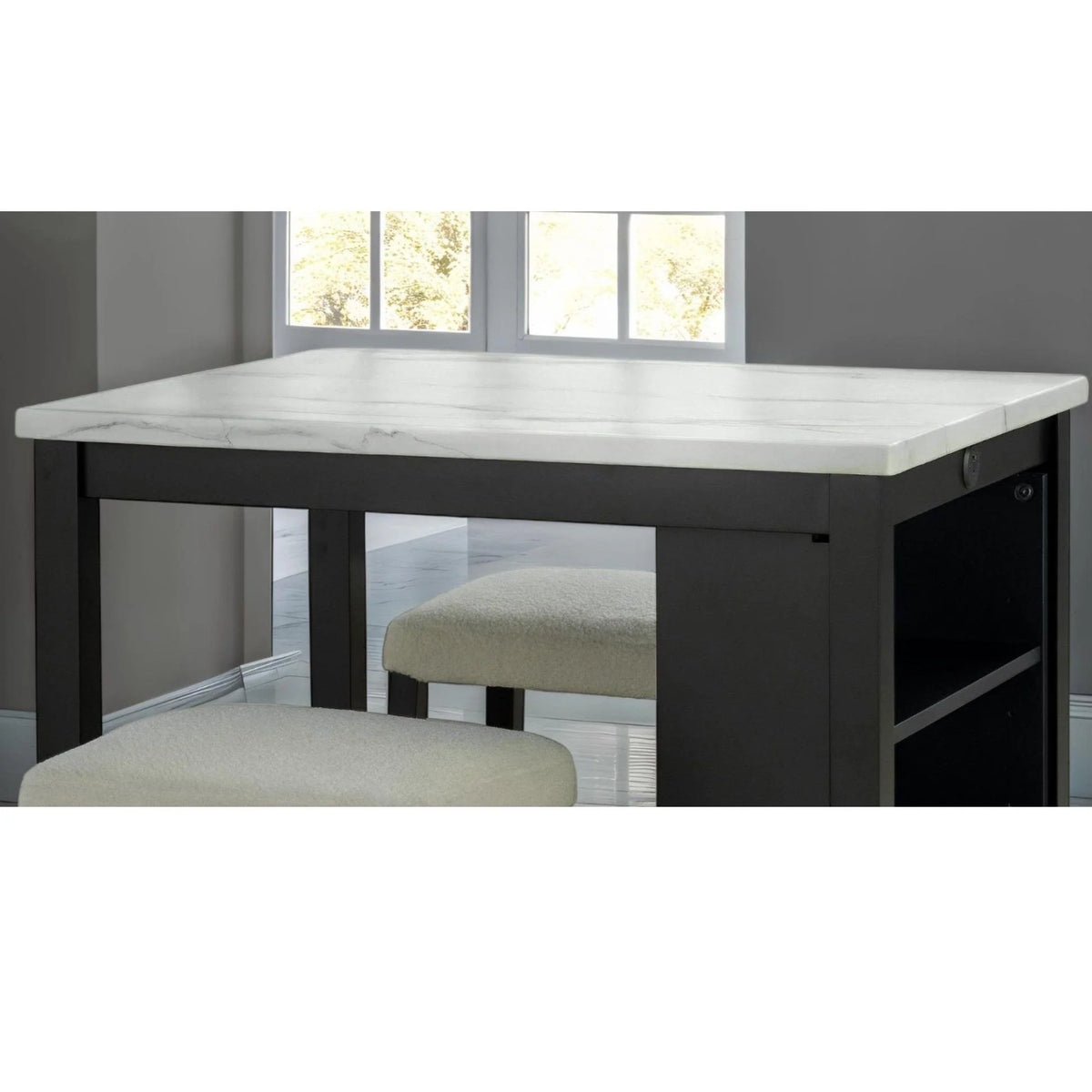 3-Piece Rectangular Dining Set with Storage and 2 Stools