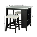 3-Piece Rectangular Dining Set with Storage and 2 Stools
