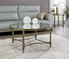 Antique brass coffee table with mirrored top and shelf