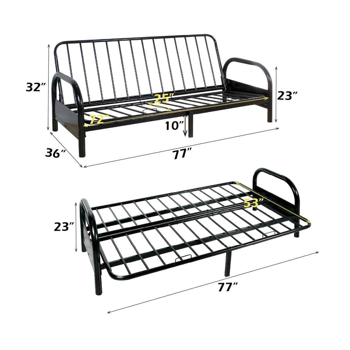Adjustable Black Metal Sofa Frame - side view
