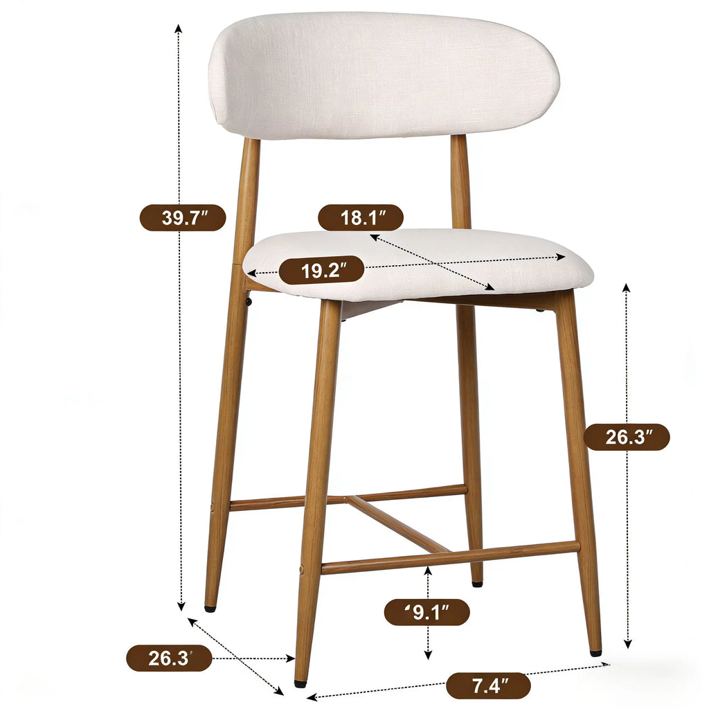 Beige Upholstered Counter Height Bar Stools - Set of 2