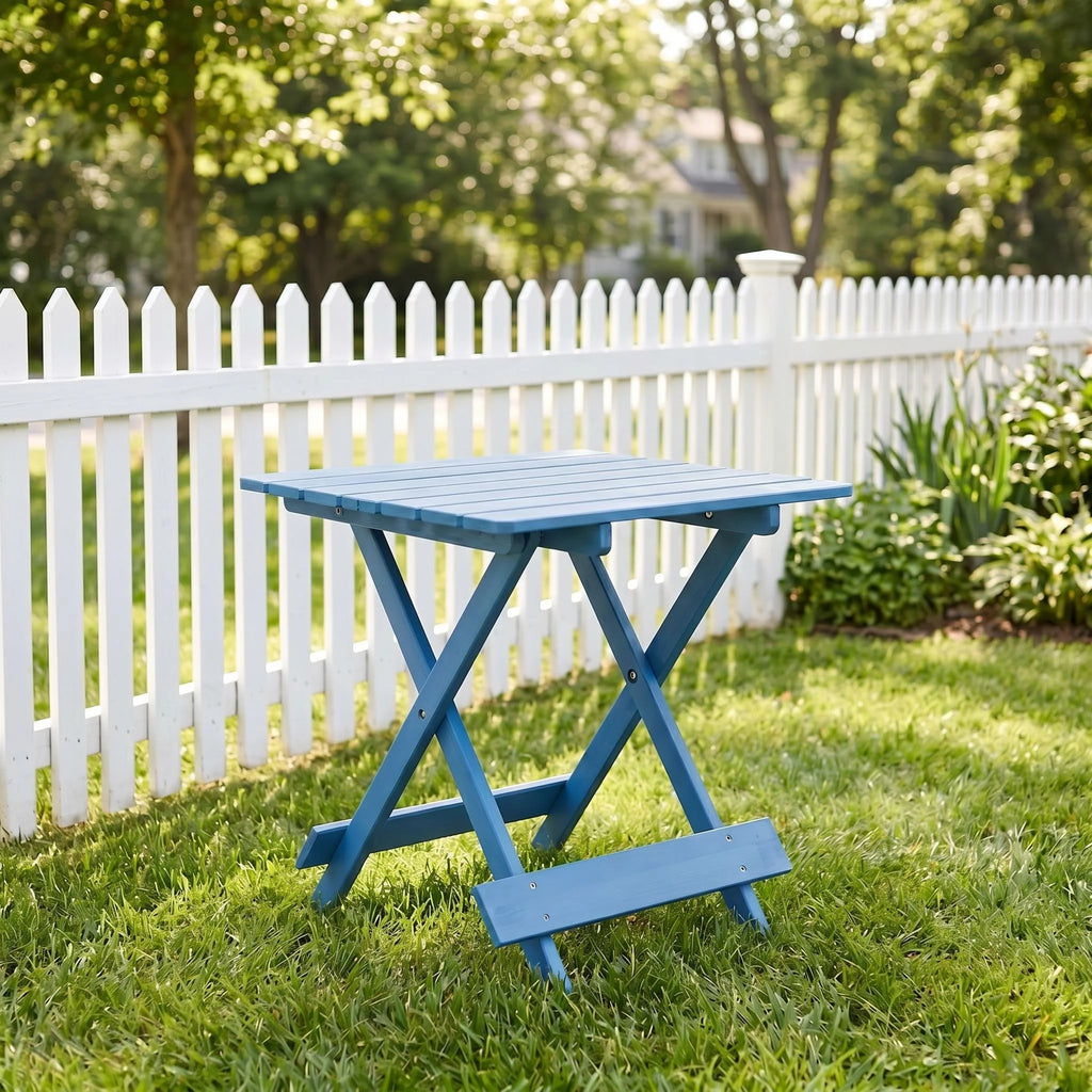 Blue Cypress Folding Square Table - folded view