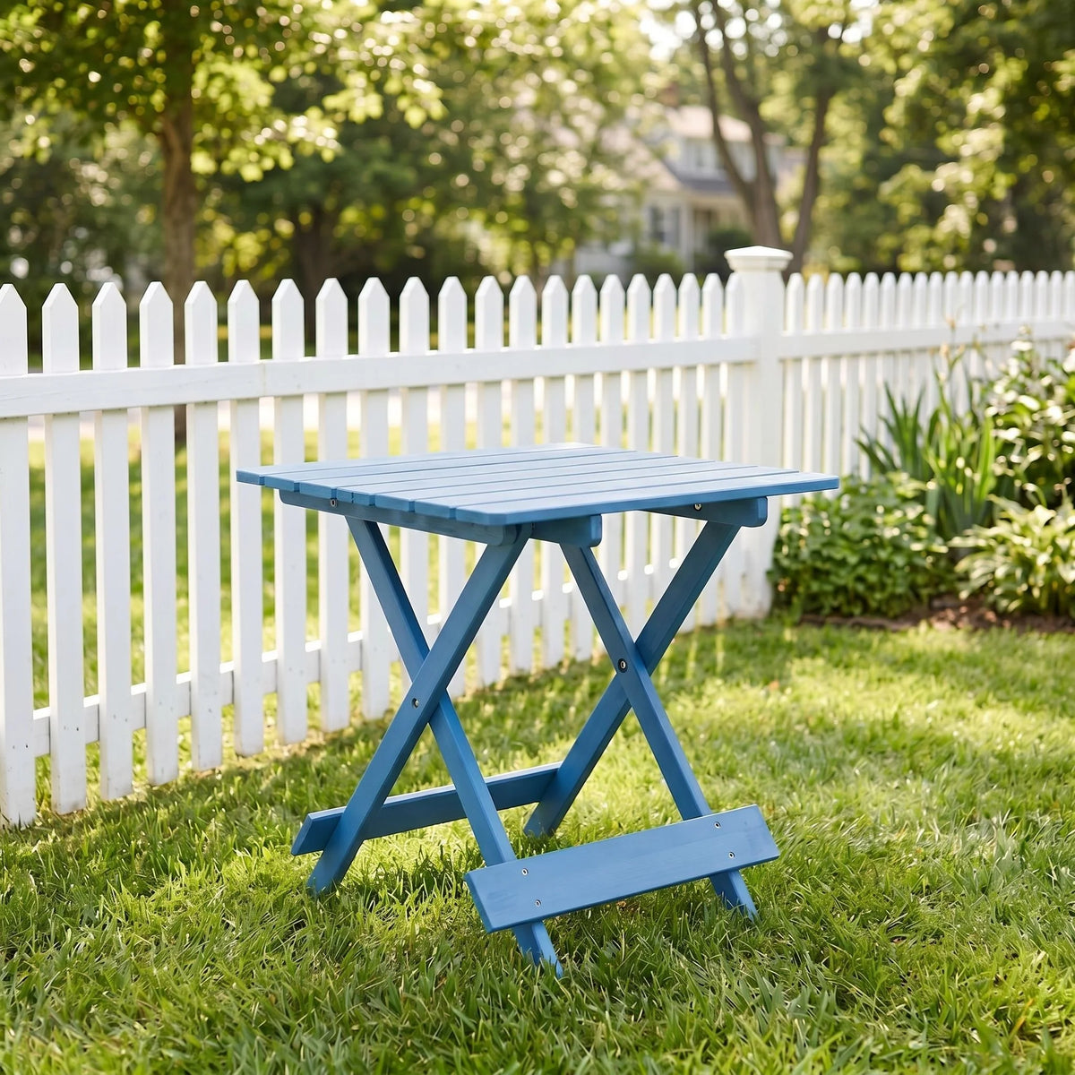 Blue Cypress Folding Square Table - folded view