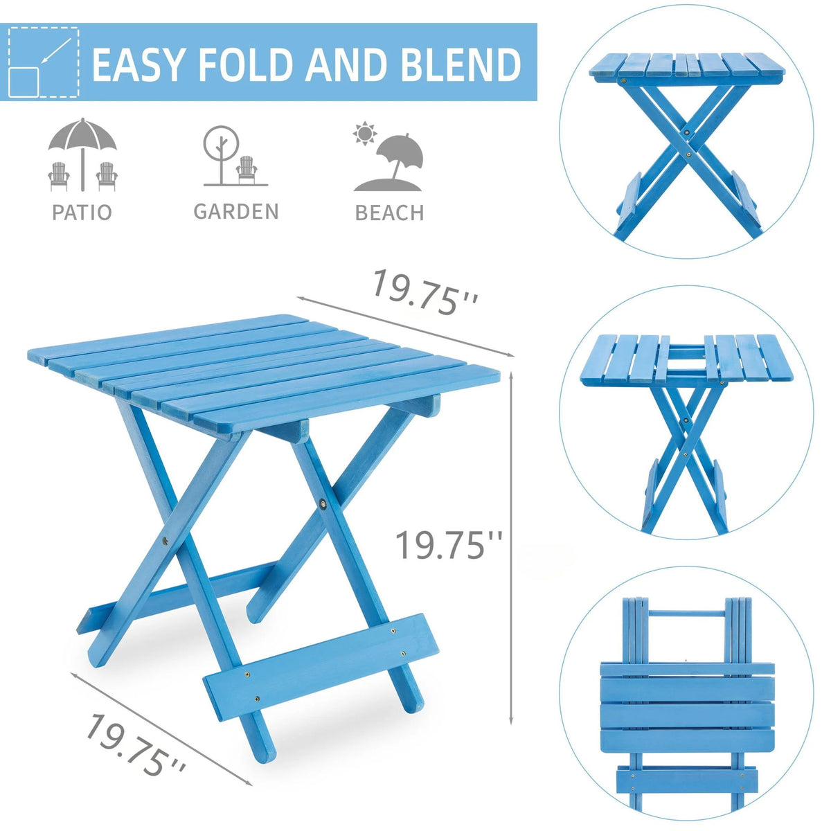 Blue Cypress Folding Square Table - side view