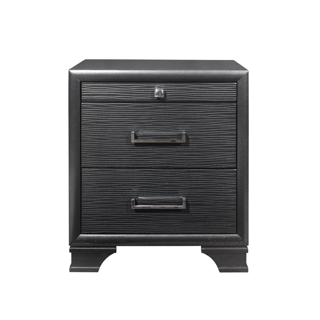 Modern gray solid wood nightstand in bedroom setting