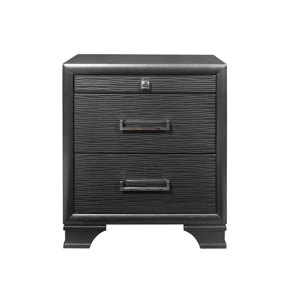 Modern gray solid wood nightstand in bedroom setting