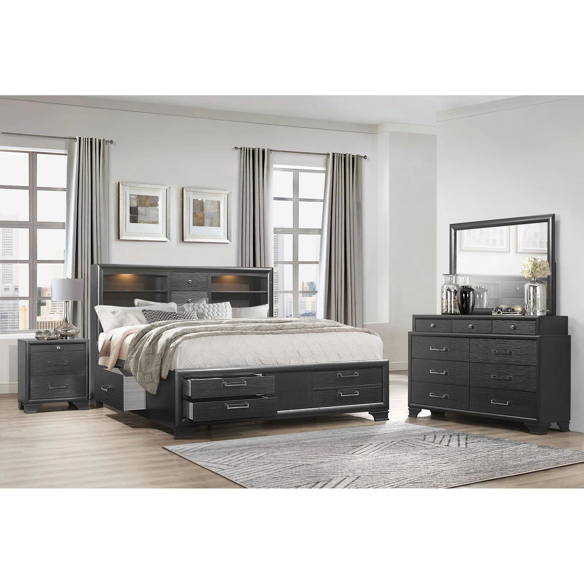 Modern Solid Wood Nightstand White - front view