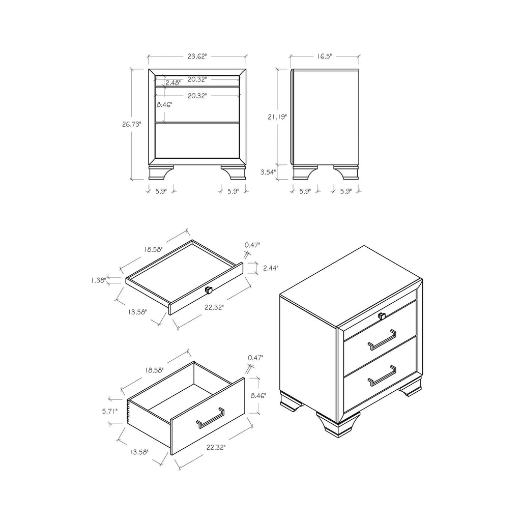 Modern Solid Wood Nightstand - drawer detail