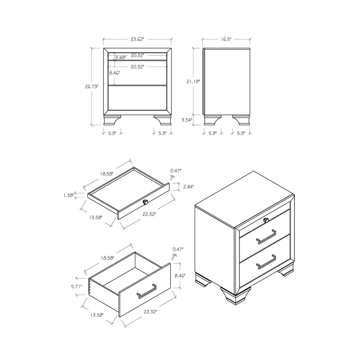 Modern Solid Wood Nightstand - drawer detail
