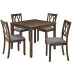 Modern walnut dining set with square table and four chairs