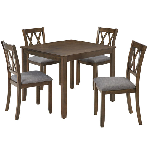 Modern walnut dining set with square table and four chairs