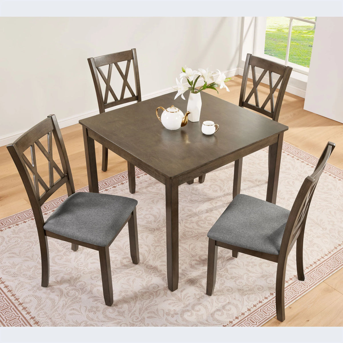 5-Piece Walnut Dining Set - side view