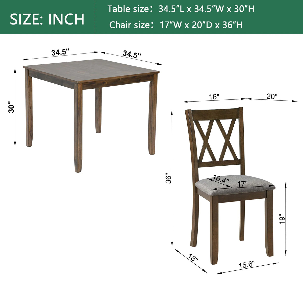 5-Piece Walnut Dining Set - chair detail