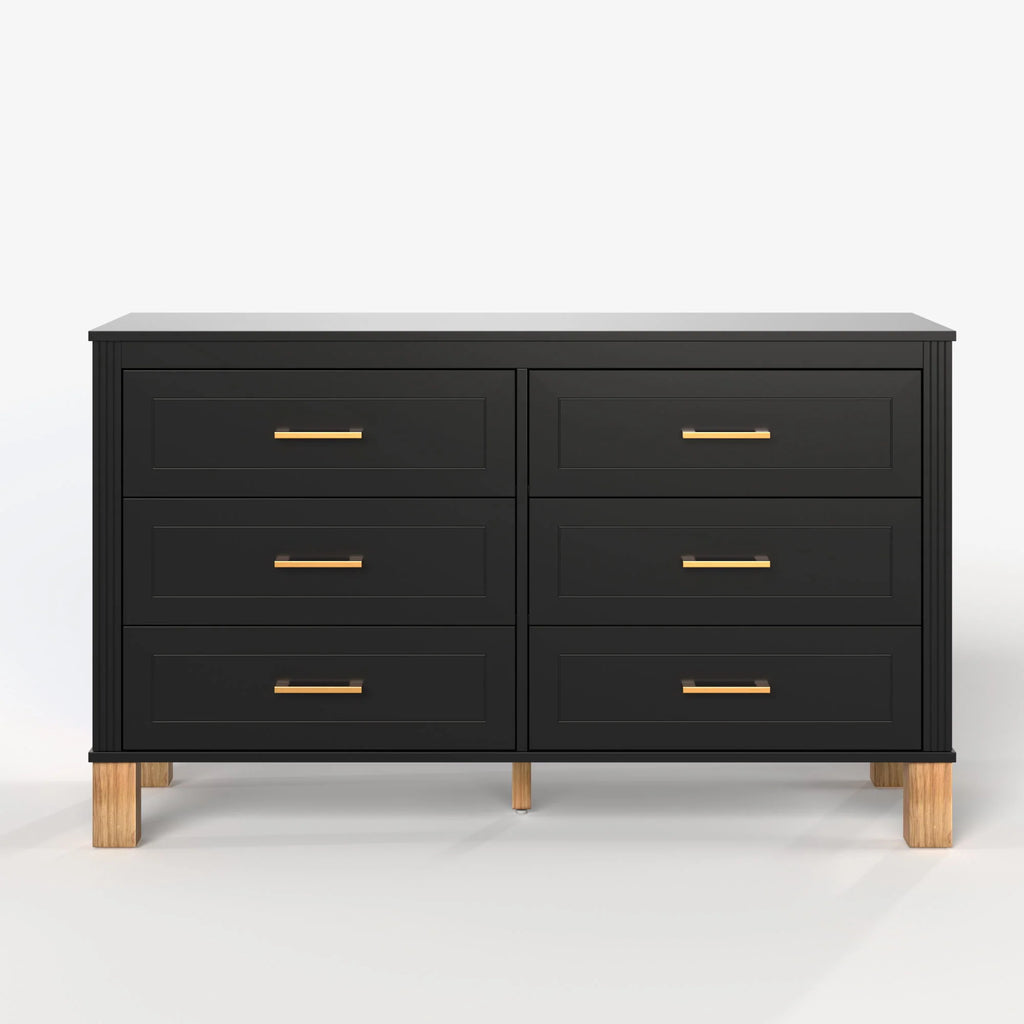 Black or White Mid-Century Modern 6-Drawer Dresser