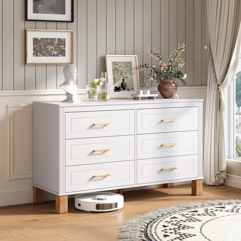 Double 6-Drawer Dresser White - front view