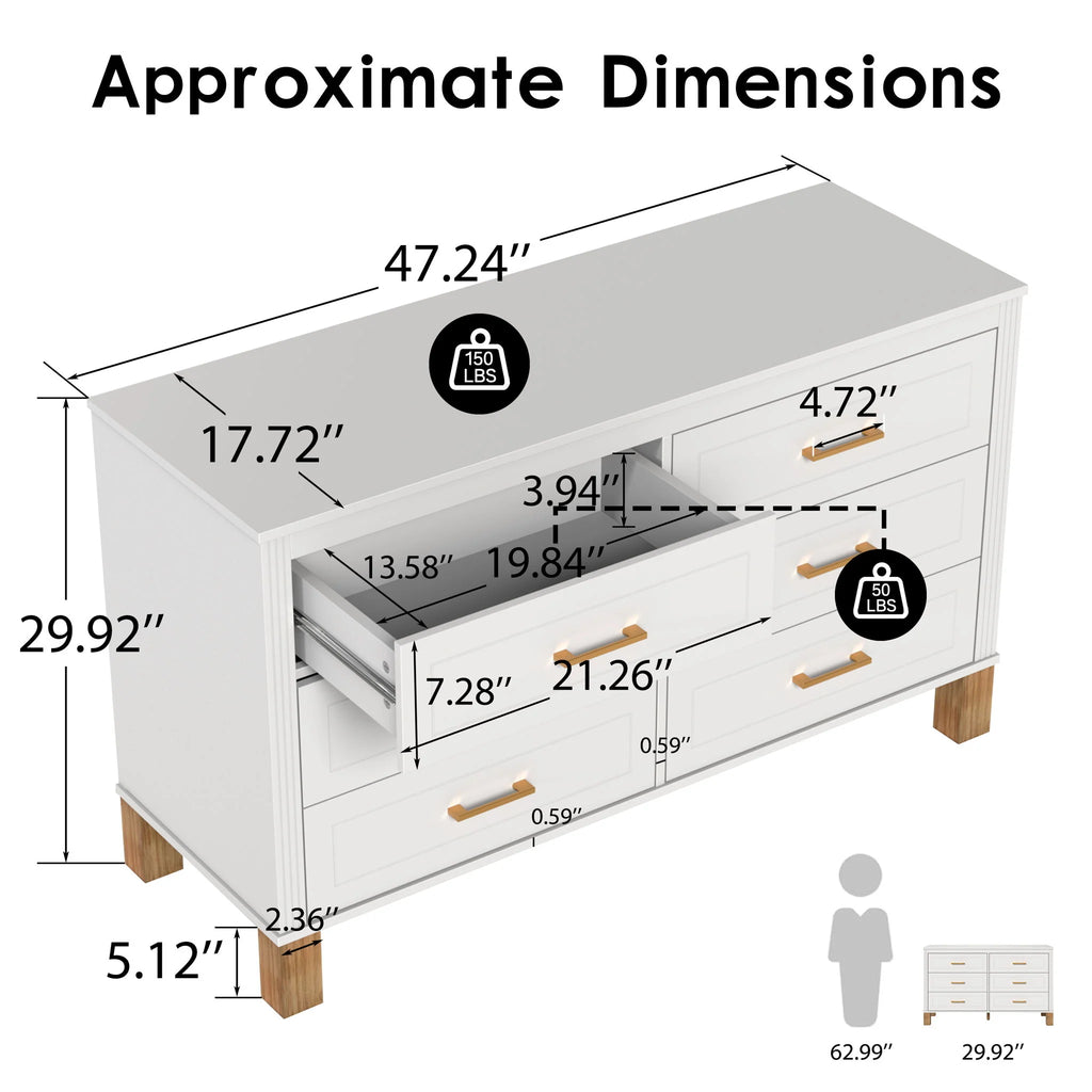 Double 6-Drawer Dresser - leg detail