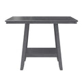 Gray square counter-height dining table with tapered base and lazy Susan