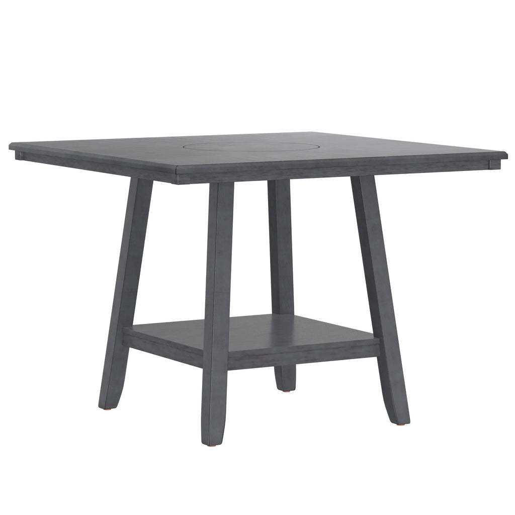 Gray Counter-Height Square Dining Table with Lazy Susan