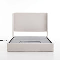 Ivory Upholstered Wingback Queen Bed with Adjustable Base in Bedroom