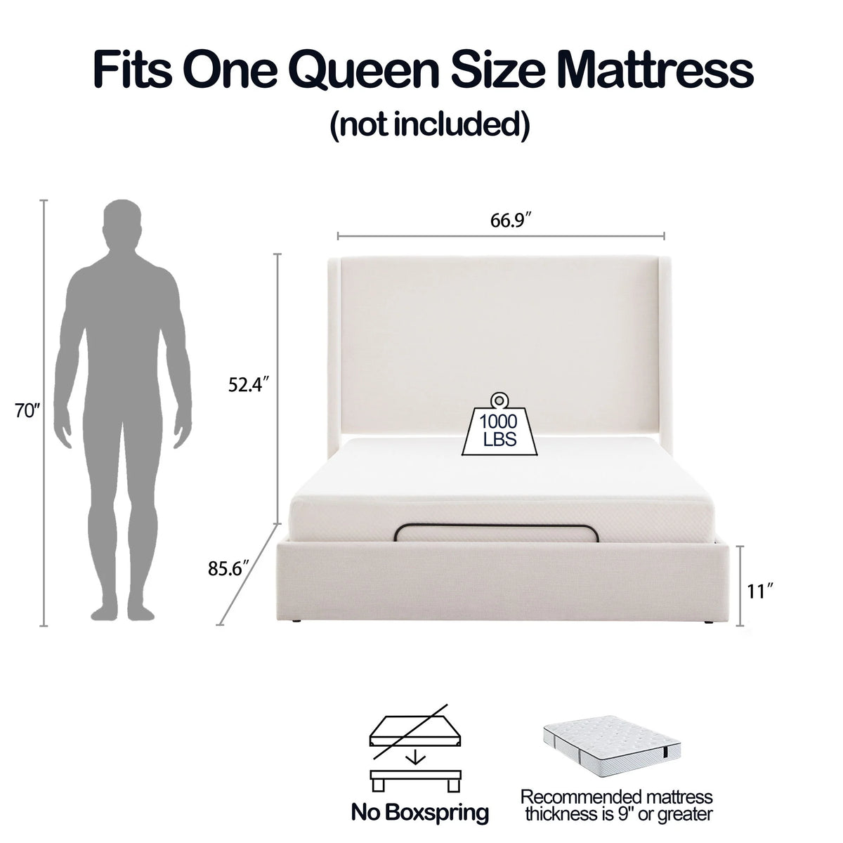 Ivory Wingback Queen Bed - side view
