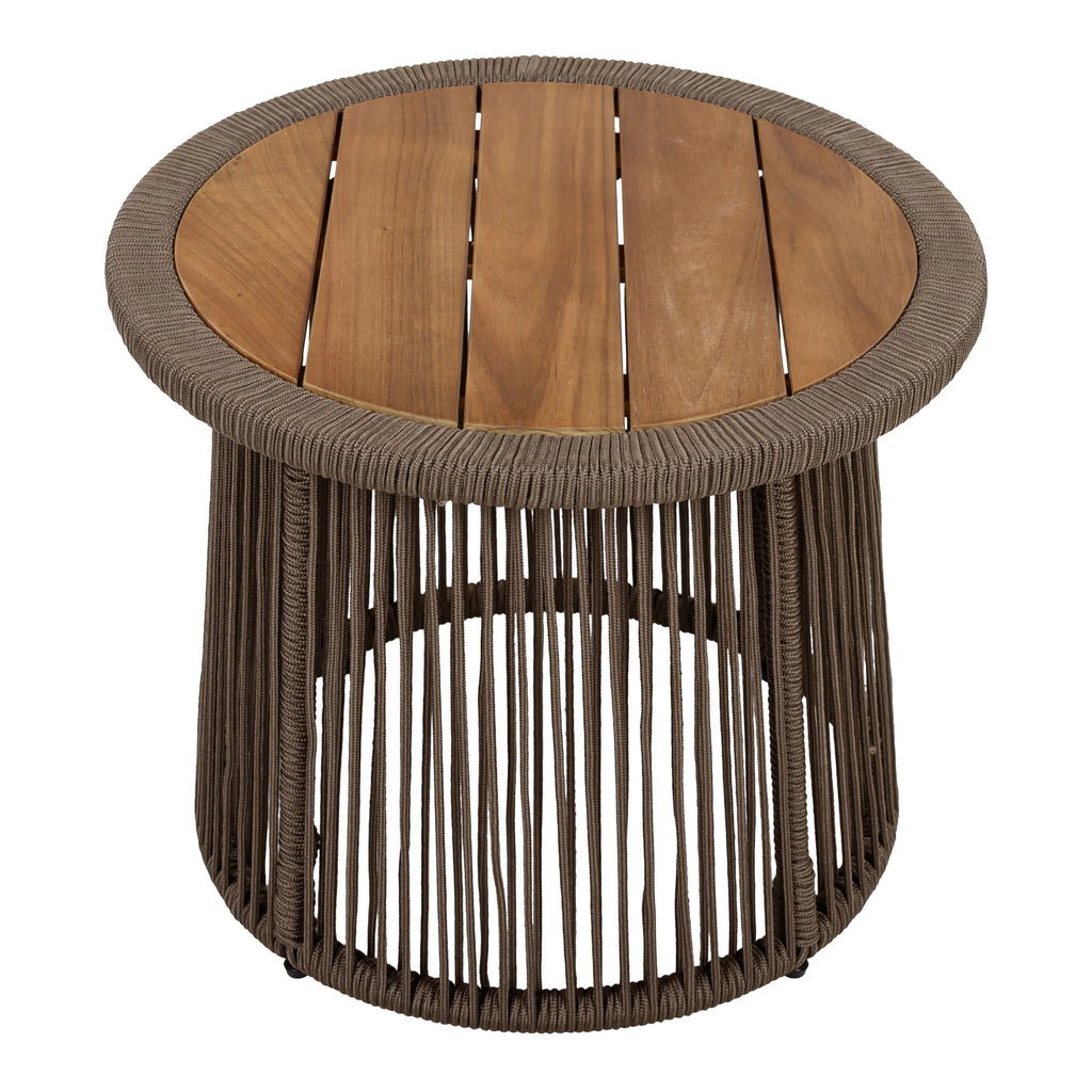 Beige Teak Conical Side Table with Woven Rope for Modern Decor