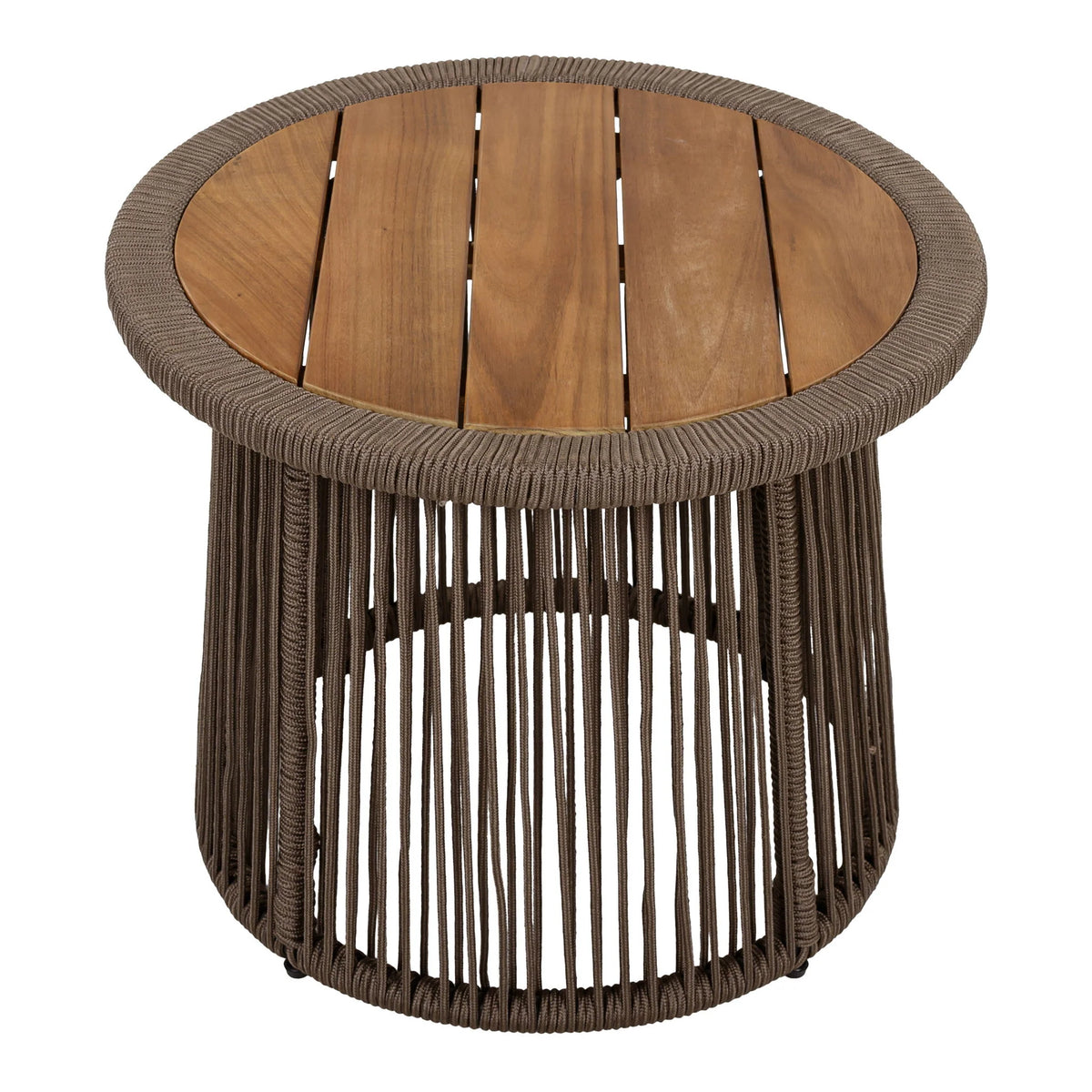 Beige Teak Conical Side Table with Woven Rope for Modern Decor