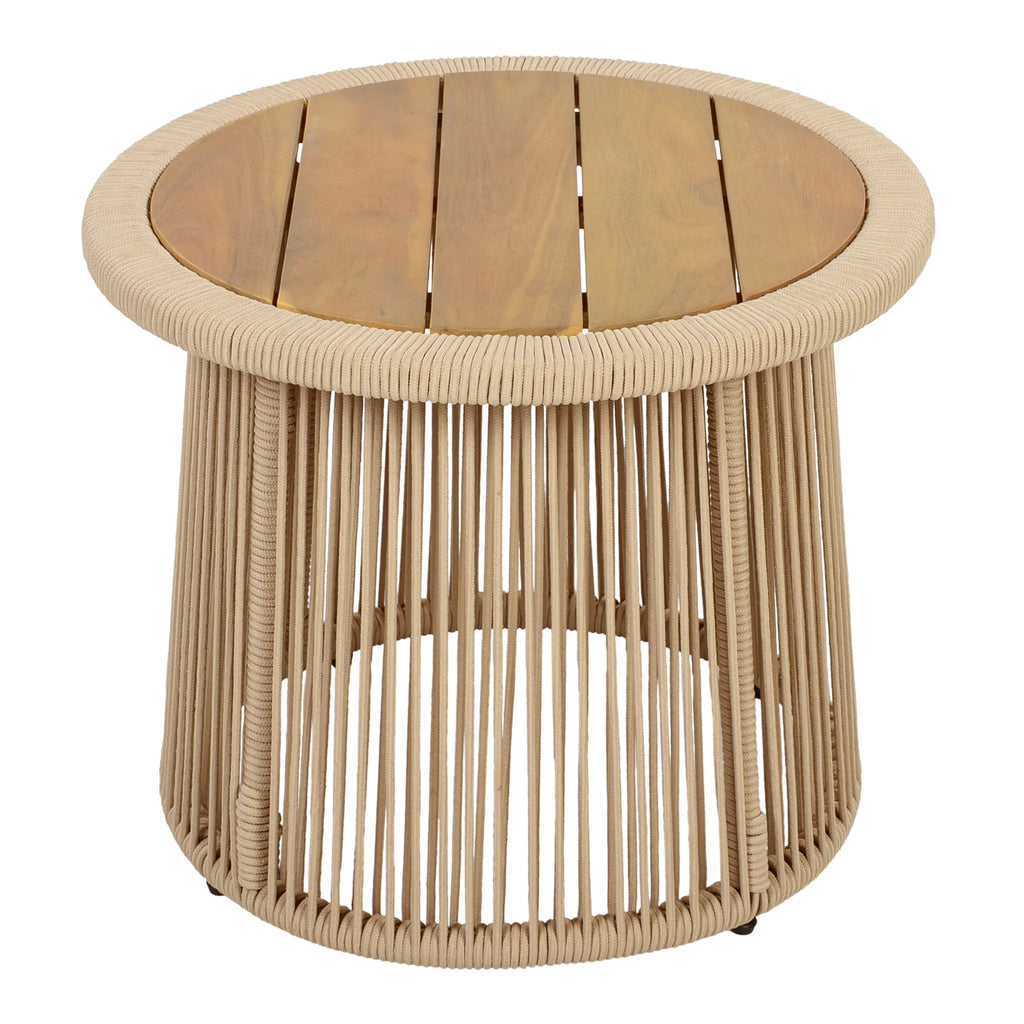 Conical Woven Rope Teak Side Table - top view