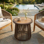 Conical Woven Rope Teak Side Table - side view