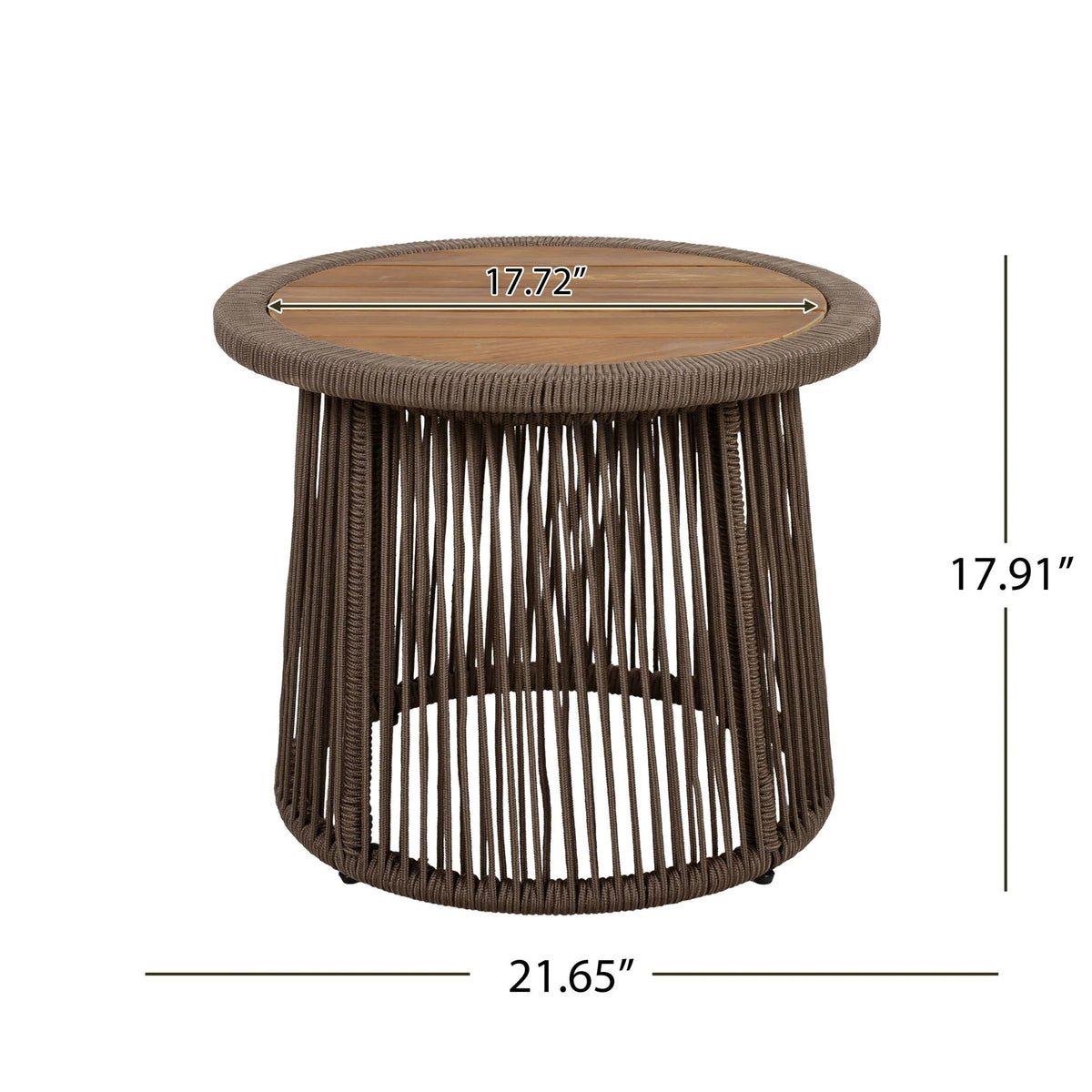 Conical Woven Rope Teak Side Table - rope detail