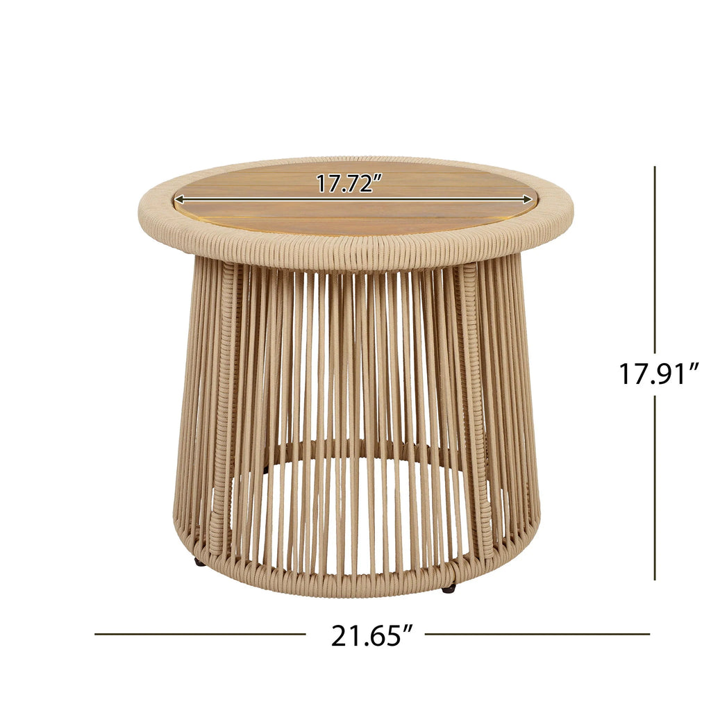 Conical Woven Rope Teak Side Table - base detail