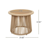 Conical Woven Rope Teak Side Table - base detail