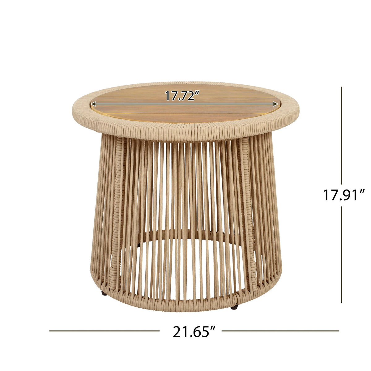 Conical Woven Rope Teak Side Table - base detail