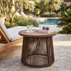Conical Woven Rope Teak Side Table - full view