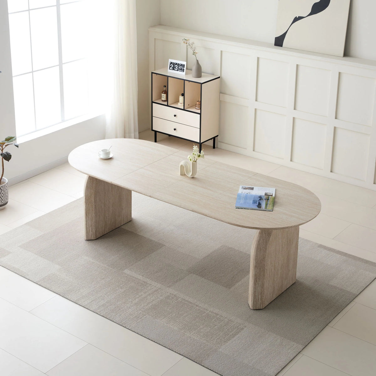 Off White Oval Extendable Dining Table - side view