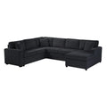 U-shaped corduroy sectional sofa with chaise lounge and pillows in living room