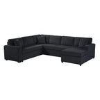 U-shaped corduroy sectional sofa with chaise lounge and pillows in living room