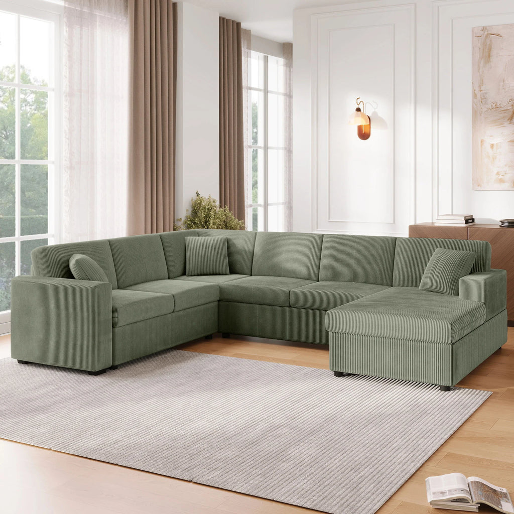 U-Shaped Sectional Sofa with Chaise Lounge and Pillows