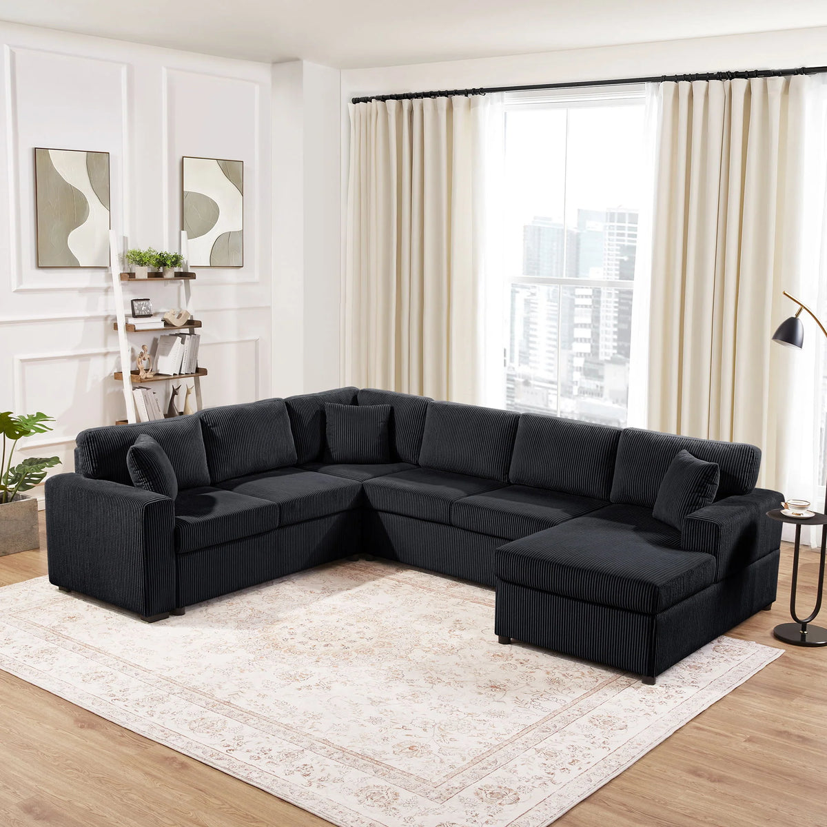 U-Shaped Sectional Sofa with Chaise Lounge and Pillows