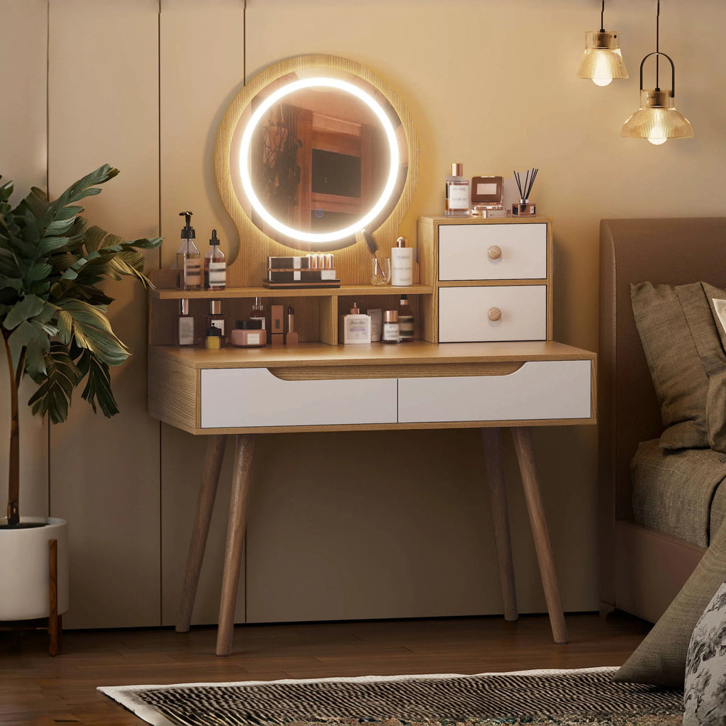 Makeup Vanity Desk White Oak - mirror detail