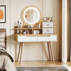 Makeup Vanity Desk White Oak - drawer detail
