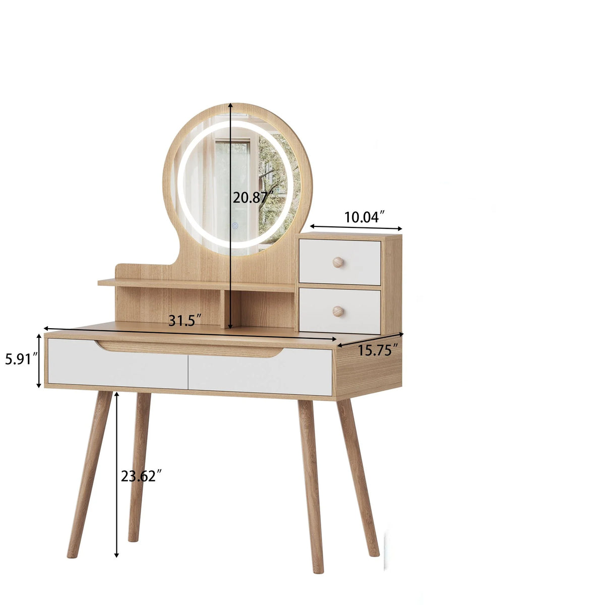 Makeup Vanity Desk White Oak - side view
