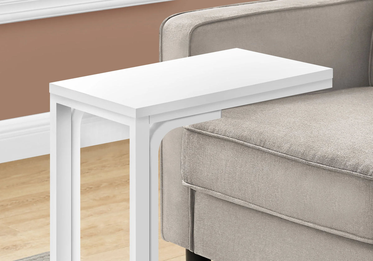 White C-Shaped Side Table with Metal Base