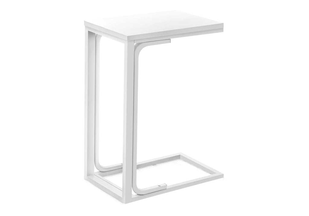 White C-Shaped Side Table with Metal Base