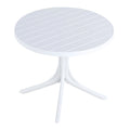 White round table, modern outdoor dining