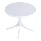 White round table, modern outdoor dining