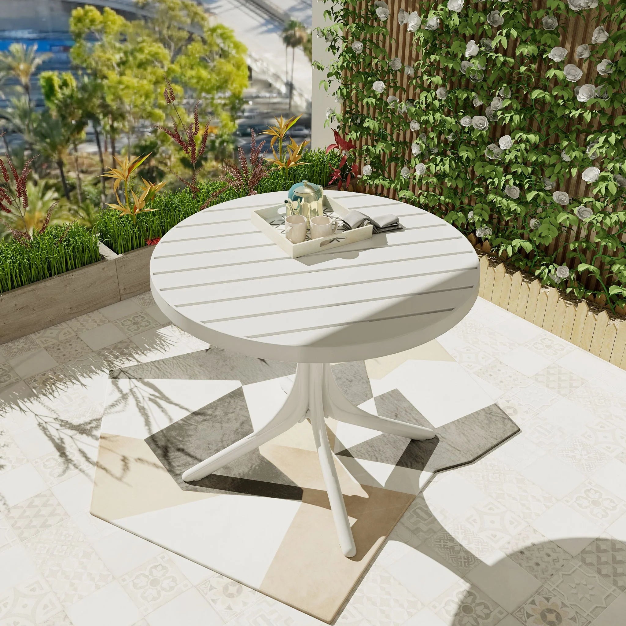 White Round Dining Table - top view